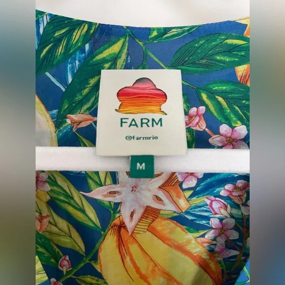 Farm Rio Midi Dress Star Fruit print w Puff Sleeves. Size Medium. - Picture 6 of 10